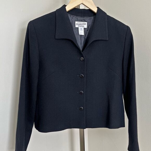 Pendleton 100% Wool Black Blazer Jacket Size 10 Vintage Minimalist Workwear - Picture 2 of 9